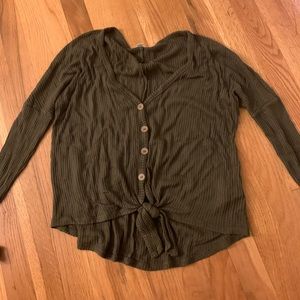 Garage Olive Green Front Tie Long Sleeve